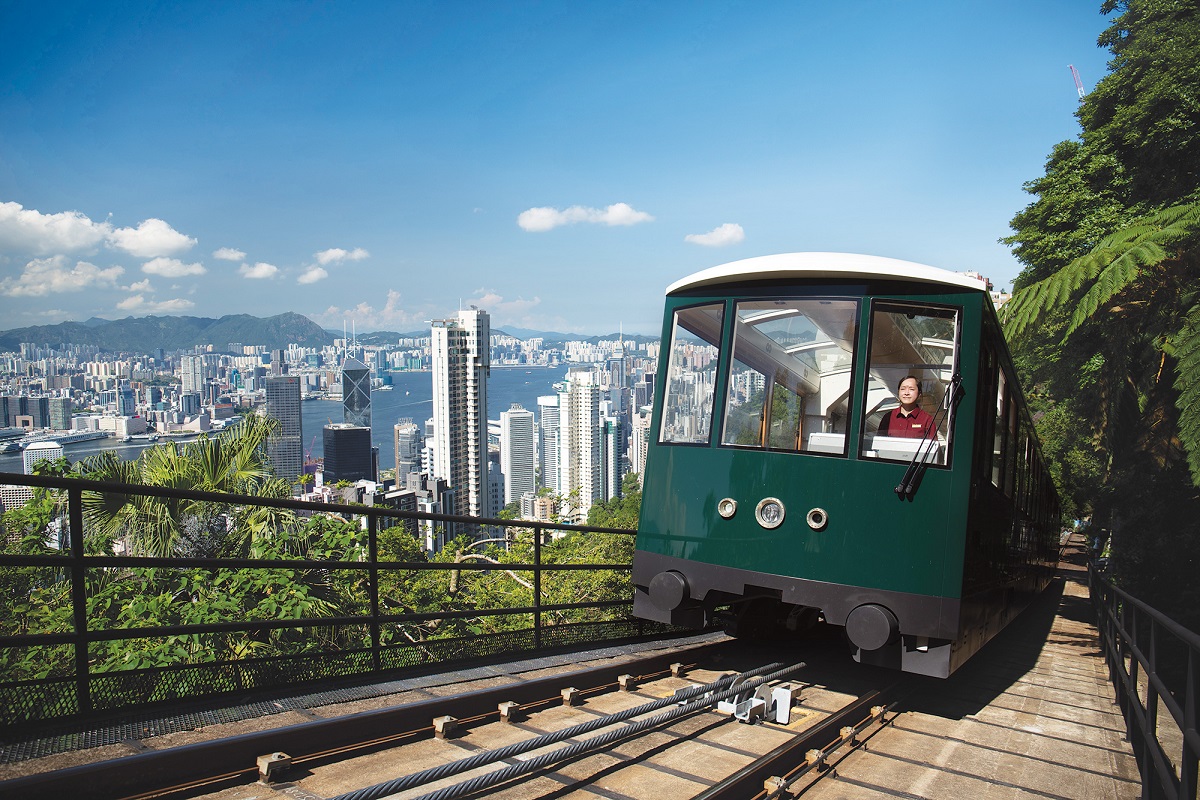 A new-look tram on its way up Victoria Peak, Hong Kong. (Photo: William Furniss)