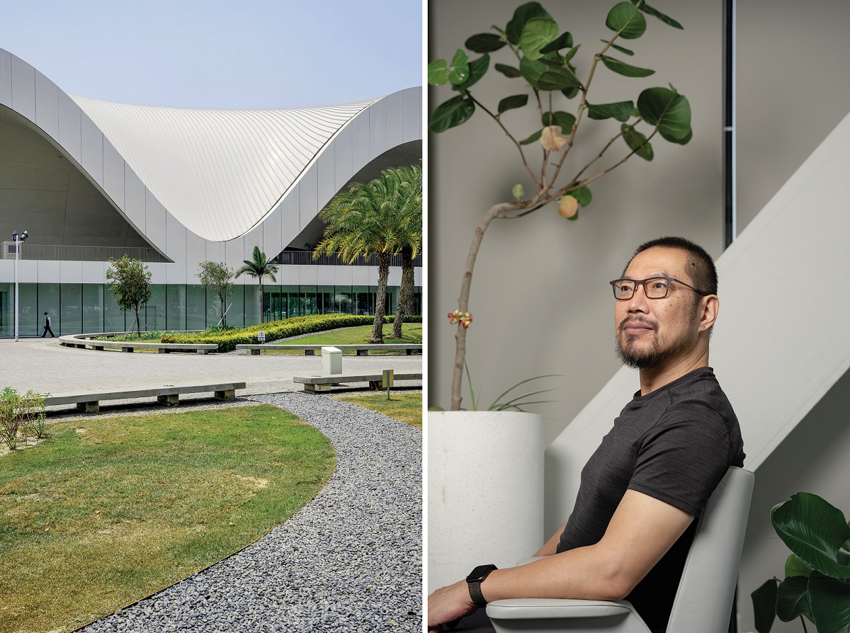 Outside the National Kaohsiung Center for the Arts; the center’s creative director Chien Wen-pin.