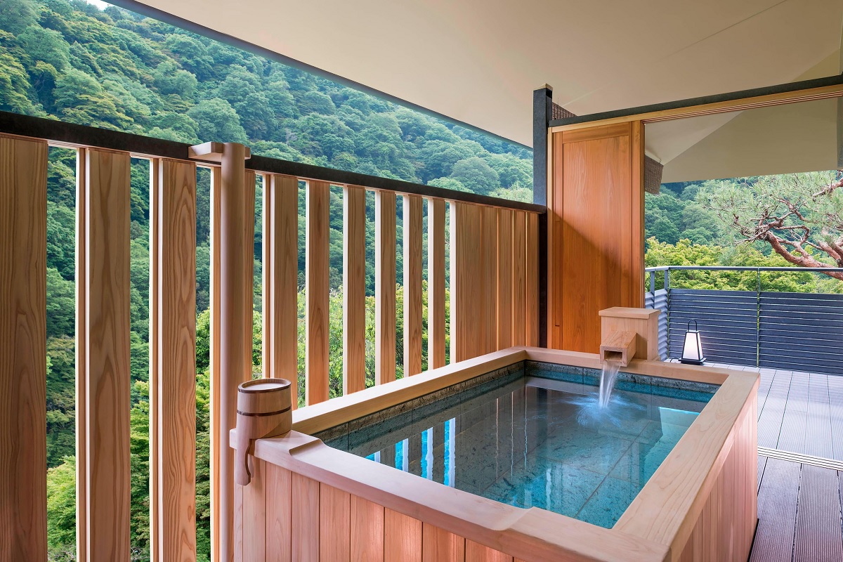 An outdoor onsen bath is included in 17 of the 39 rooms and suites at Suiran.